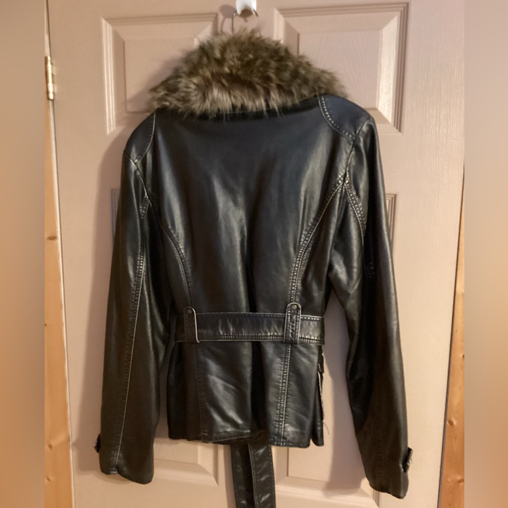 Big Chill Vintage  Brown Leather Jacket with Brown Faux Fur - Picture 8 of 10